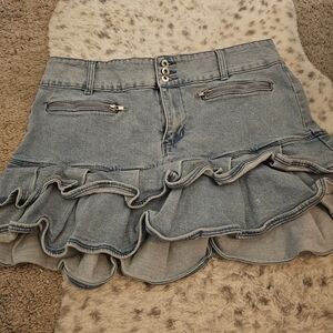 Hot Topic Denim Ruffle Mini Skirt with Zipper Pockets
